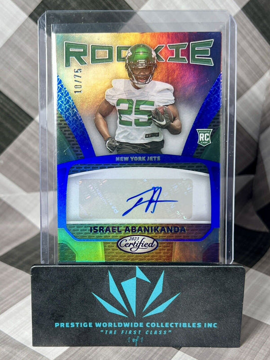 Israel Abanikanda 2023 Certified Rookie Signatures Blue Auto /75 #RS-28 NY Jets