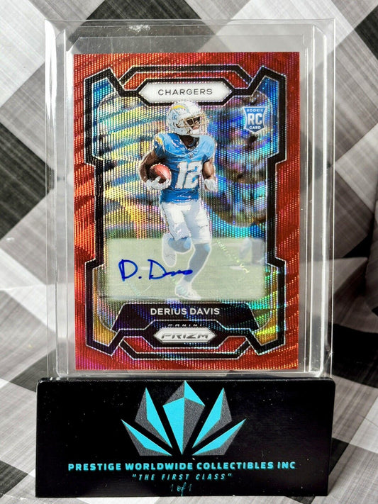 Derius Davis 2023 Panini Prizm Red Wave Rookie Auto /149 #351 LA Chargers RC