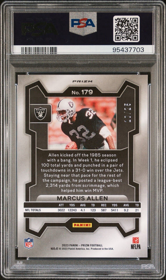 Marcus Allen 2023 Panini Prizm Blue Shimmer FOTL /25 PSA 10 #179 Oakland Raiders