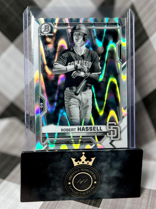Robert Hassell 2021 Bowman Chrome Draft BW Raywave Refractor #BDC-67 SD Padres