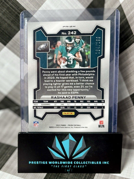 Rashaad Penny 2023 Panini Prizm Blue Wave Prizm /199 #242 Philadelphia Eagles