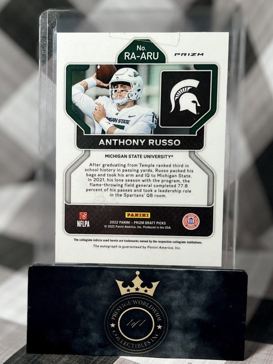 ANTHONY RUSSO 2023 Prizm Draft Picks Silver Hyper Rookie Auto #RA-ARU MSU & CAR