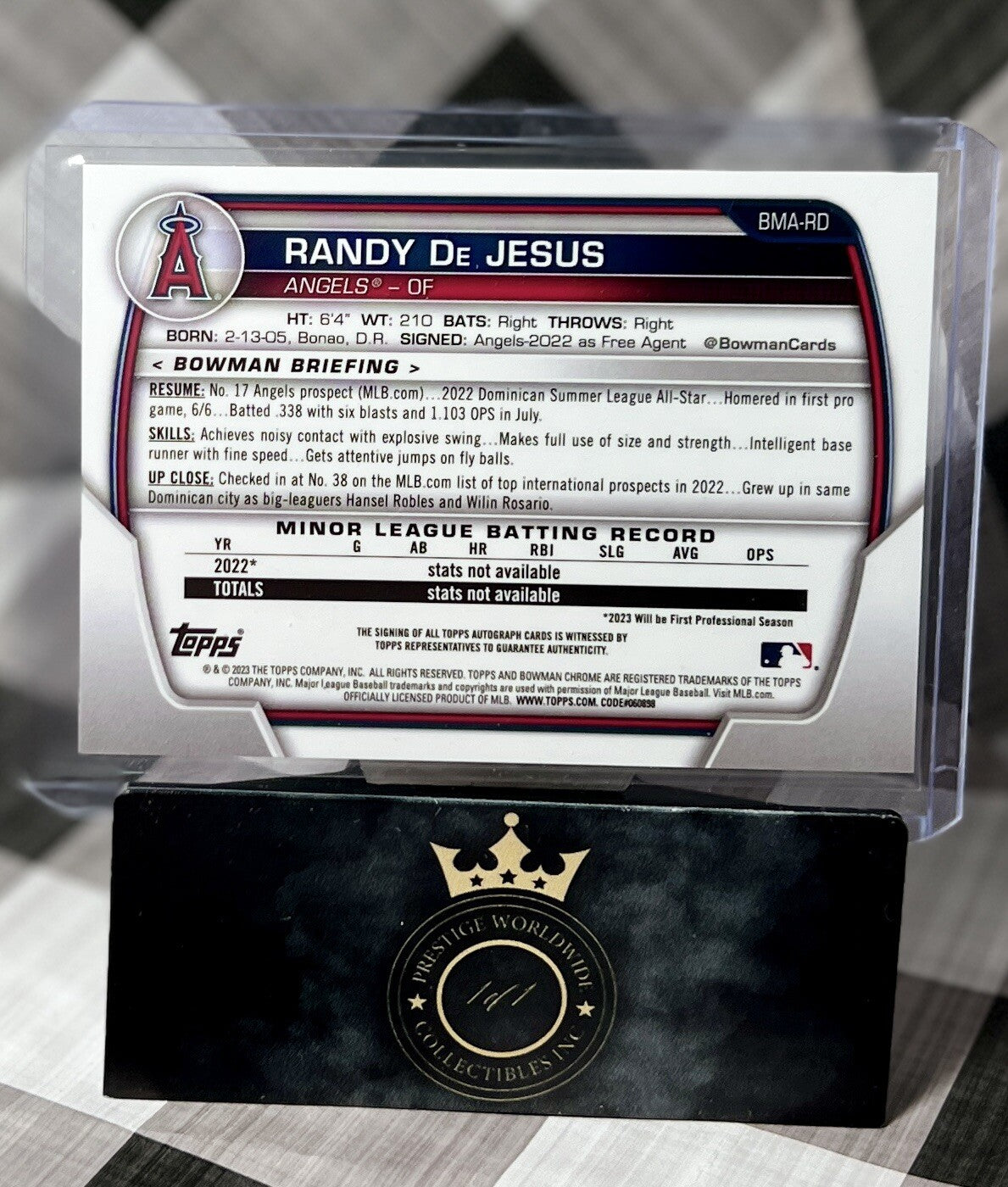 Randy De Jesus 2023 Bowman Chrome Prospect Mojo Refractor Auto #BMA-RD LA Angels