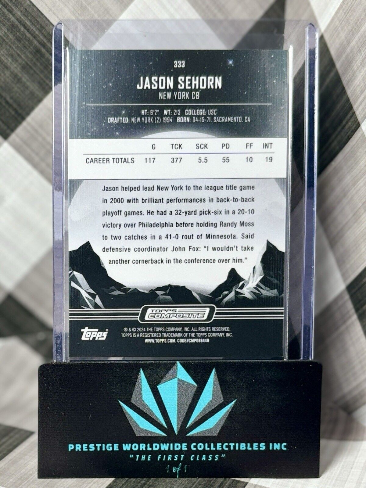Jason Sehorn 2023 Topps Composite Midnight Refractor #333 New York Giants