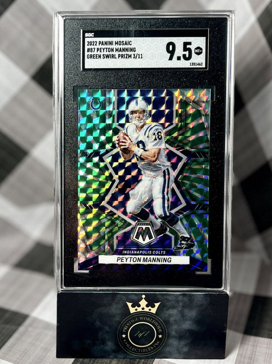 Peyton Manning 2022 Panini Mosaic FOTL GREEN SWIRL /11 #87 COLTS SGC 9.5 POP 1🔥