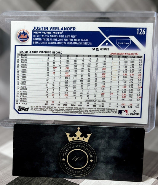 Justin Verlander 2023 Topps Chrome Pink Speckle /350 #126 New York Mets Rangers