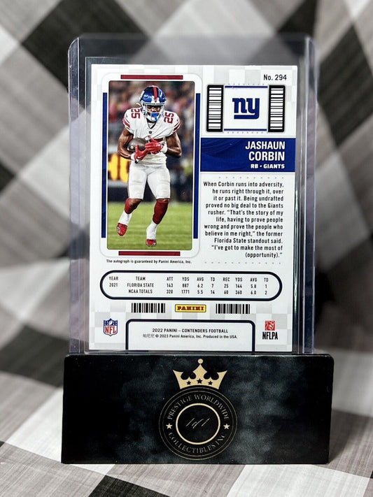 JASHAUN CORBIN 2022 PANINI CONTENDERS ROOKIE TICKET AUTO #294 NEW YORK GIANTS
