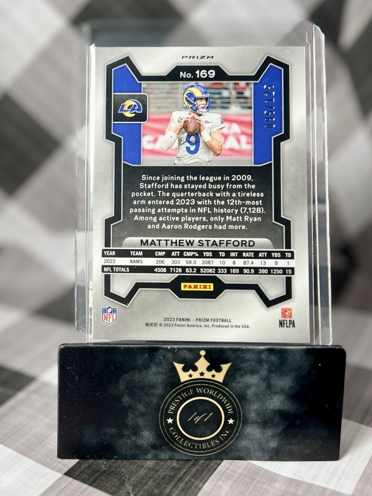Matthew Stafford 2023 Panini Prizm Purple Prizm /125 #169 Los Angeles Rams SP