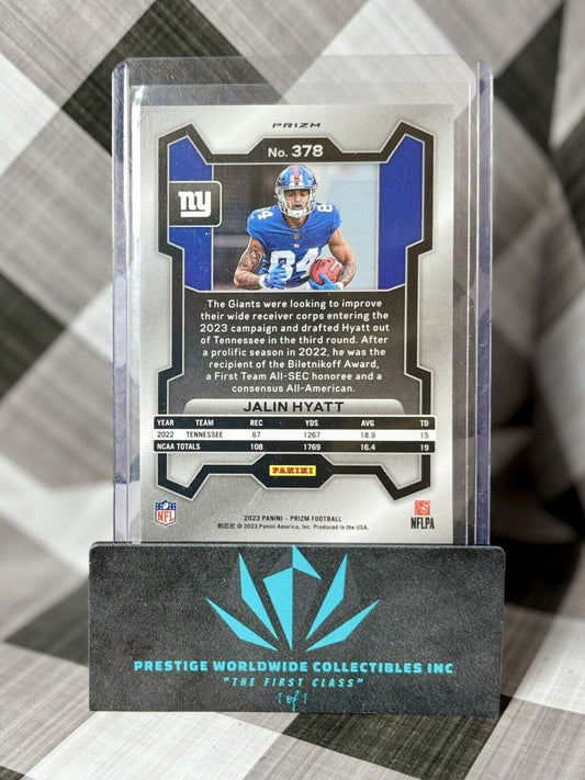 Jalin Hyatt 2023 Panini Prizm Silver Prizm Rookie #378 New York Giants RC