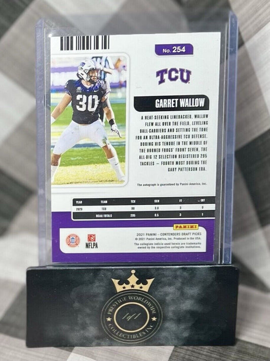 Garrett Wallow 2021 Contenders College Ticket Purple Rookie Auto #254 TCU Texans