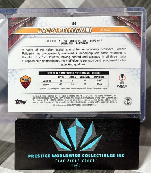 Lorenzo Pellegrini 2023-24 Topps Chrome Gold Refractor /50 #86 AS Roma SP