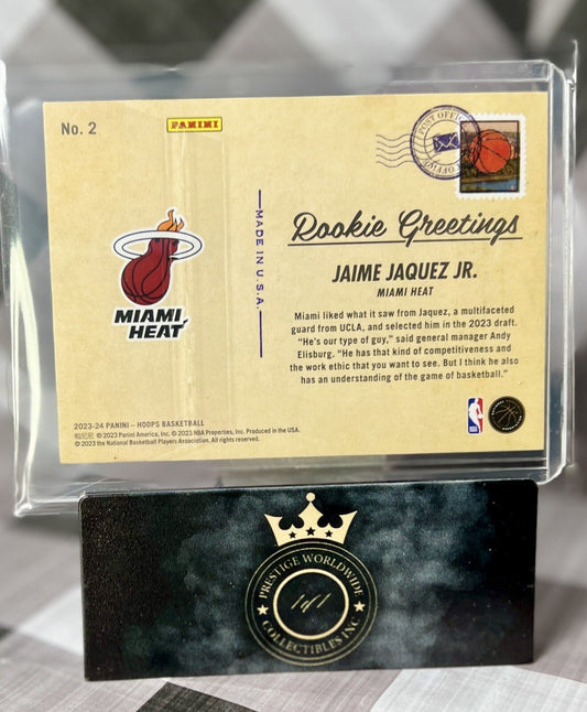 Jaime Jaquez Jr. 2023-24 NBA Hoops Winter Rookie Greetings #2 Miami Heat RC SP