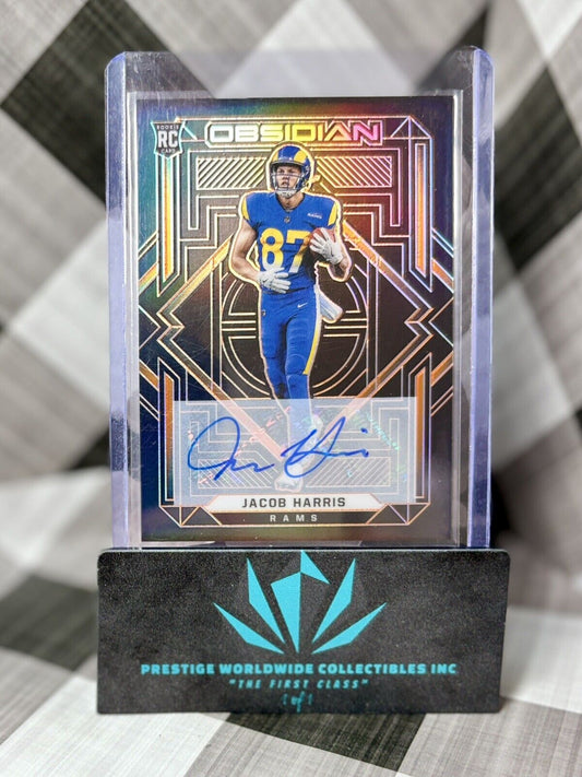 Jacob Harris 2021 Panini Obsidian Football Orange Etch Auto /75 #140 LA Rams RC