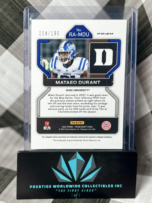 Mataeo Durant 2022 Prizm Draft Pick Sensational Red Rookie Auto /199 #RAMDO Duke