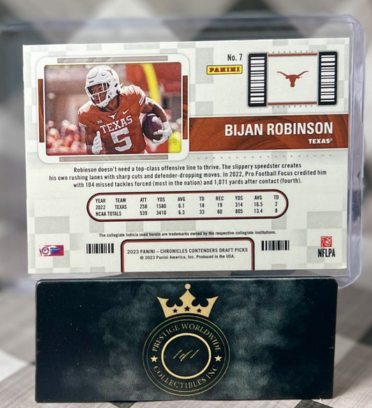 Bijan Robinson 2023 Chronicles Contenders Rookie College Ticket #7 Atlanta RC