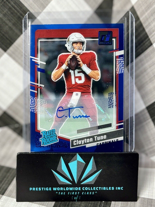 Clayton Tune 2023 Clearly Donruss Rated Rookie Auto Blue /99 #56 AZ Cardinals RC