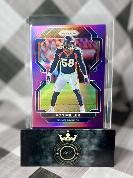 Von Miller 2023 Panini Prizm Purple Prizm /125 #204 Denver Broncos & Bills SP