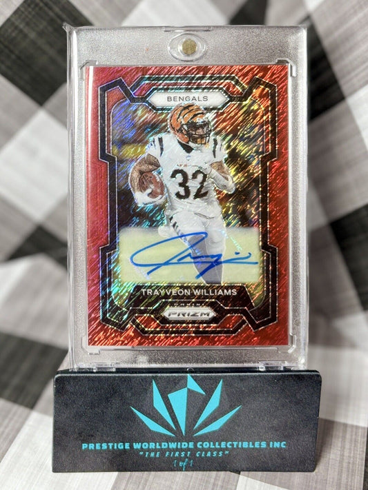 Trayveon Williams 2023 Panini Prizm FOTL Red Shimmer Auto /35 #59 CIN Bengals