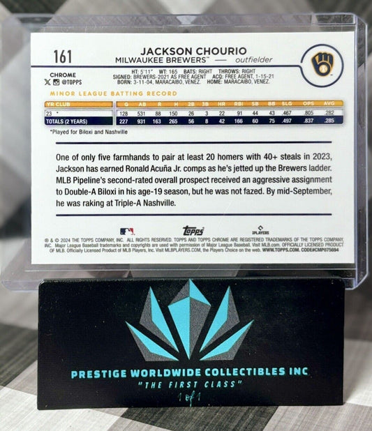 Jackson Chourio 2024 Topps Chrome Base Rookie #161 Milwaukee Brewers RC