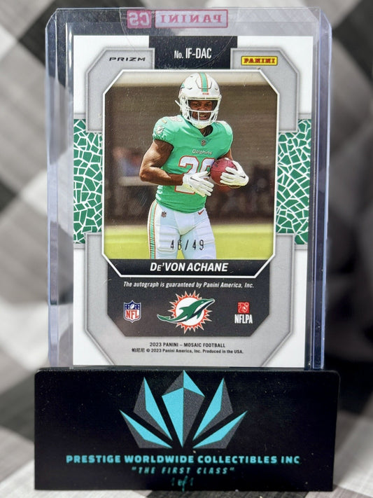 Devon Achane 2023 Mosaic In Focus Purple Auto /49 #IF-DAC Miami Dolphins RC