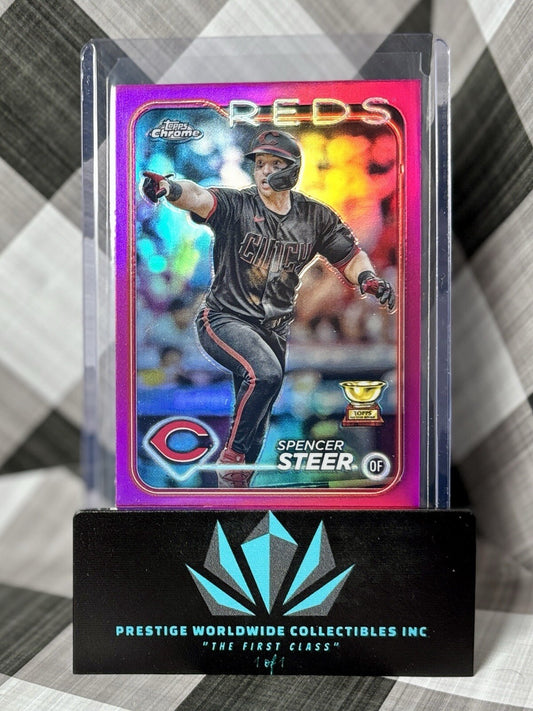 Spencer Steer 2024 Topps Chrome Rookie Gold Cup Pink Refractor #104 CIN Reds