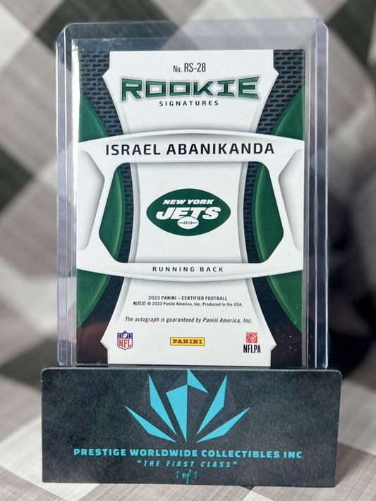 Israel Abanikanda 2023 Certified Rookie Signatures Blue Auto /75 #RS-28 NY Jets