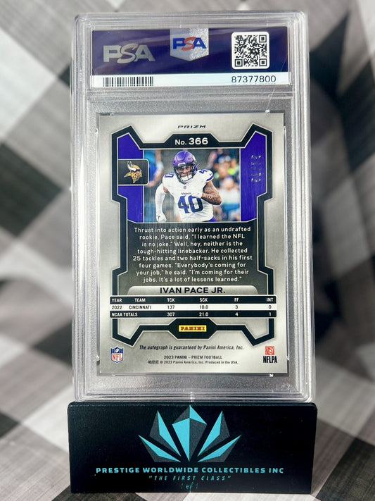 Ivan Pace Jr. 2023 Panini Prizm Green Scope Rookie Auto /75 PSA 10 #366 Vikings