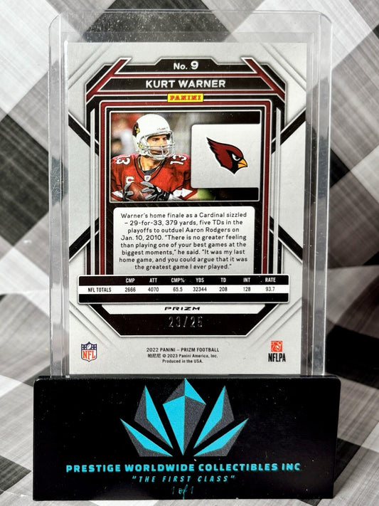 Kurt Warner 2023 Panini Prizm Blue Shimmer FOTL /25 #9 AZ Cardinals