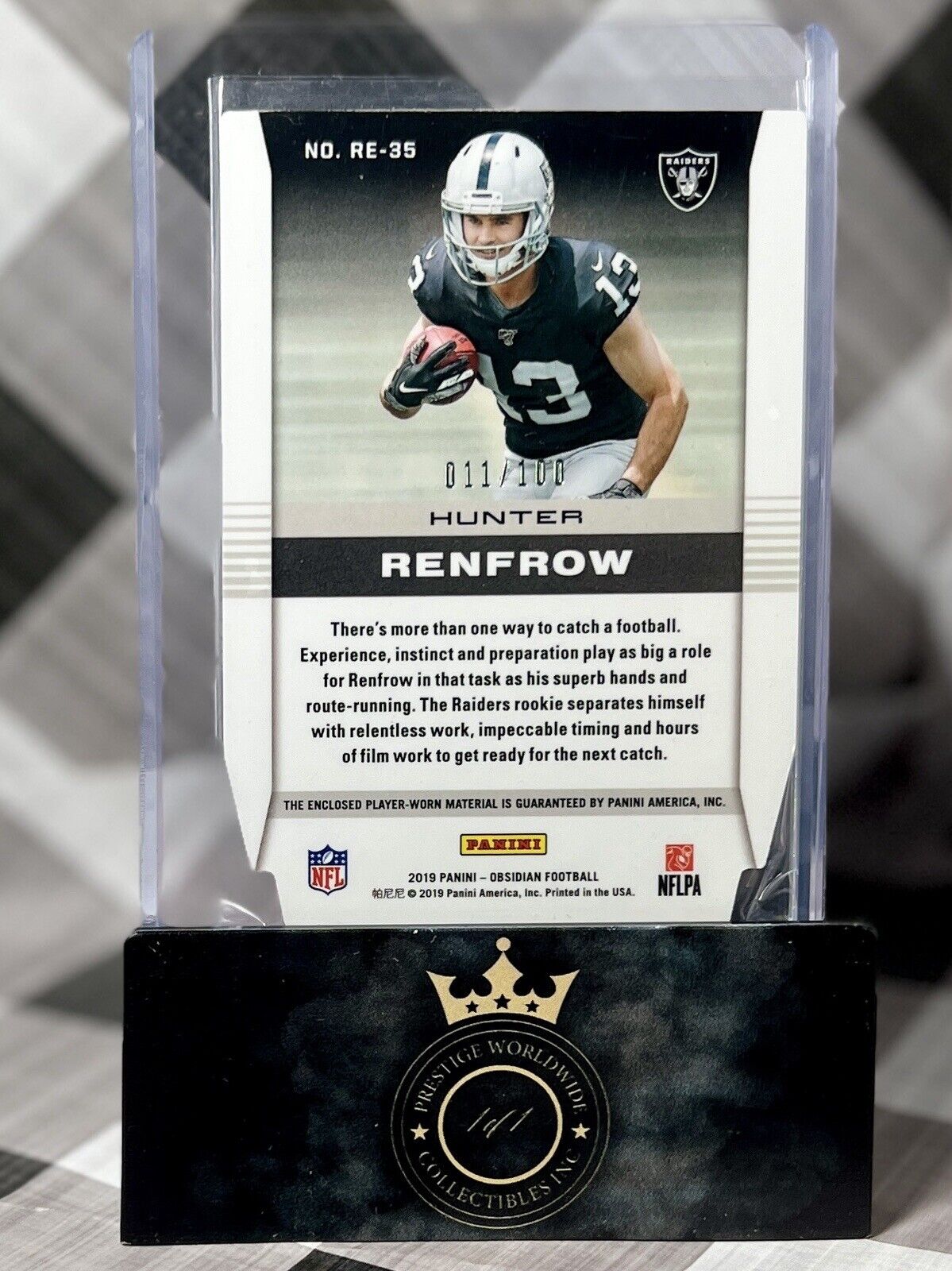 Hunter Renfrow 2019 Obsidian Rookie Eruption Patch /100 #RE-35 LV Raiders RC