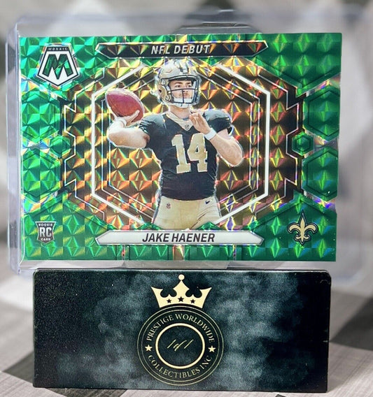 Jake Haener 2023 Panini Mosaic Rookie NFL Debut Green Mosaic #ND-7 NO Saints RC