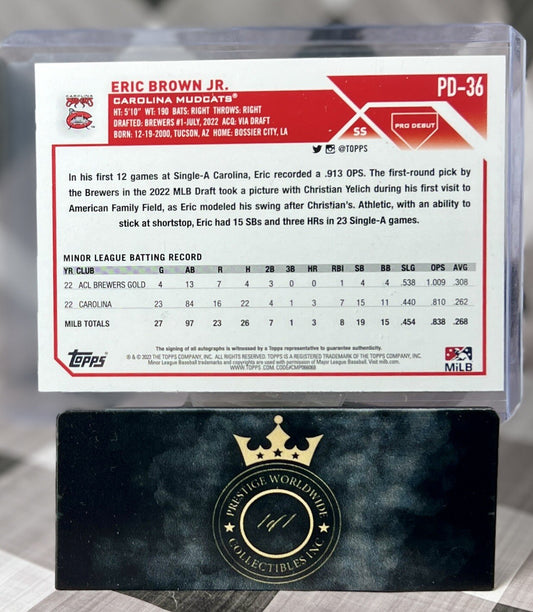 Eric Brown Jr. 2023 Topps Pro Debut SP Auto #PD-36 Milwaukee Brewers Prospect