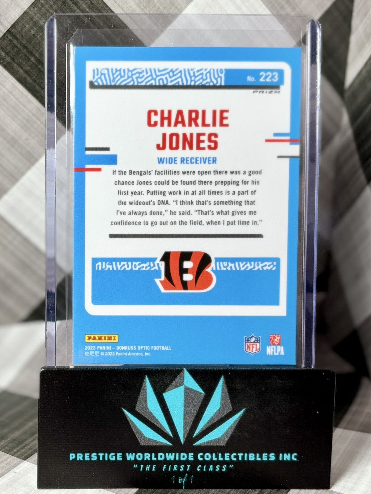 Charlie Jones 2023 Donruss Optic Holo Silver Prizm Rated Rookie #223 Bengals RC