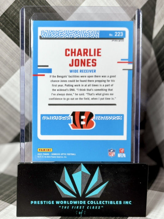 Charlie Jones 2023 Donruss Optic Holo Silver Prizm Rated Rookie #223 Bengals RC