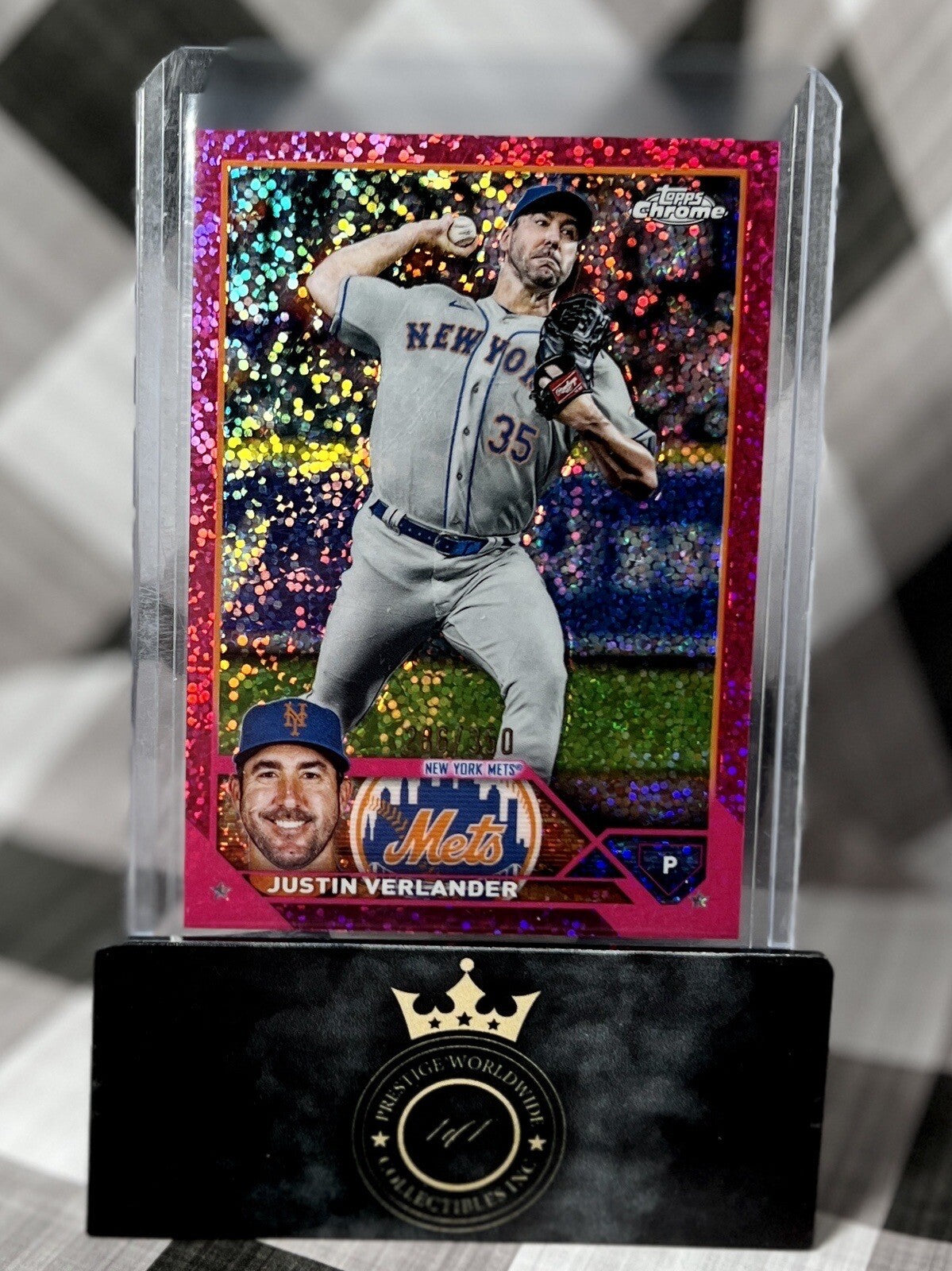 Justin Verlander 2023 Topps Chrome Pink Speckle /350 #126 New York Mets Rangers