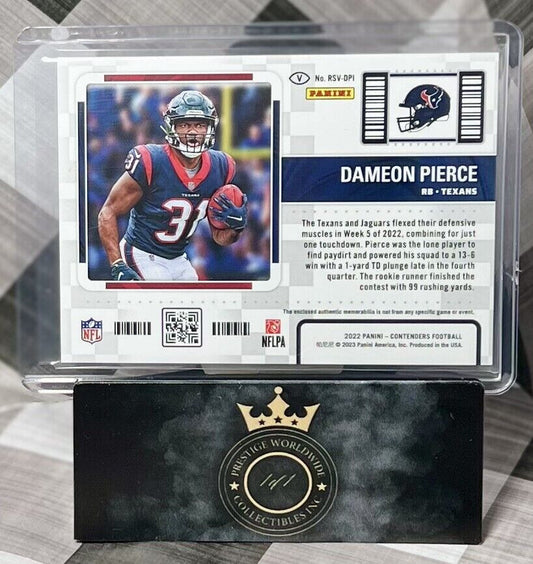 Dameon Pierce 2022 Contenders Emerald Rookie Variation Patch #RSV-DPI Texans RC