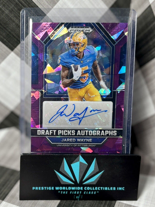 Jared Wayne 2023 Prizm Draft Picks Purple Ice Rookie Auto /99 #DPA-JAW Texans RC