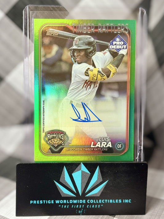 Luis Lara 2024 Topps Pro Debut Green Foil Auto /99 #PD-13 TimberRattlers Brewers