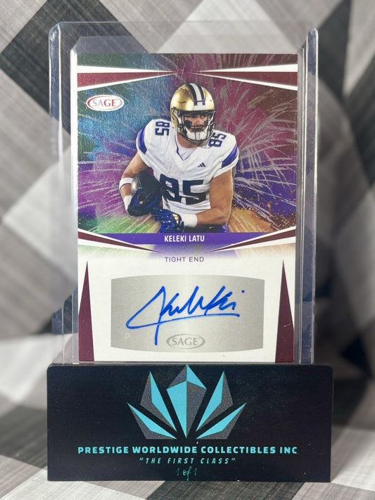 Keleki Latu 2025 Sage High Series Rookie Red Auto #A-KL Wash & Buffalo Bills RC