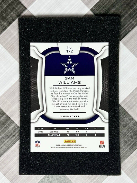SAM WILLIAMS 2022 Panini Certified Mirror Rookie #’d /325  #172 - DAL Cowboys RC