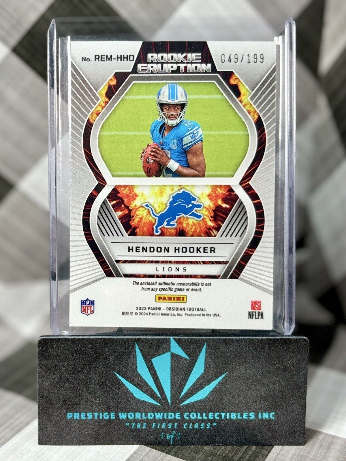 Hendon Hooker 2023 Panini Obsidian Rookie Eruption Patch /199 #REM-HHO Lions RC