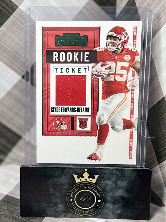 Clyde Edwards-Helaire 2020 Contenders Green Rookie Ticket Patch #RSV-CEH Chiefs