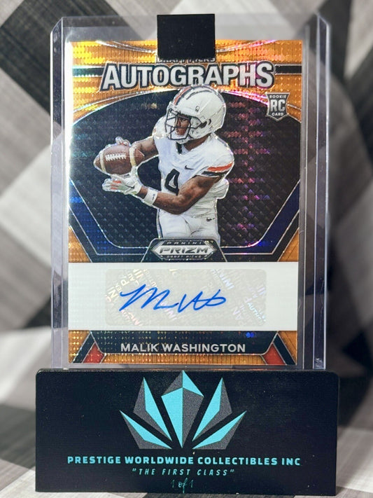 Malik Washington 2024 Prizm Draft Picks Orange Wave Auto /49 #DPA-MWN UVA Miami