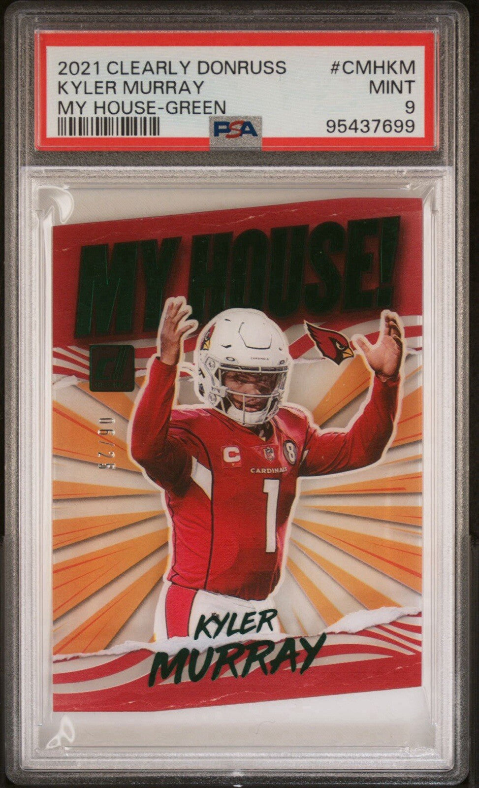 Kyler Murray 2021 Clearly Donruss My House Green /25 PSA 9 #CMH-KM AZ Cardinals