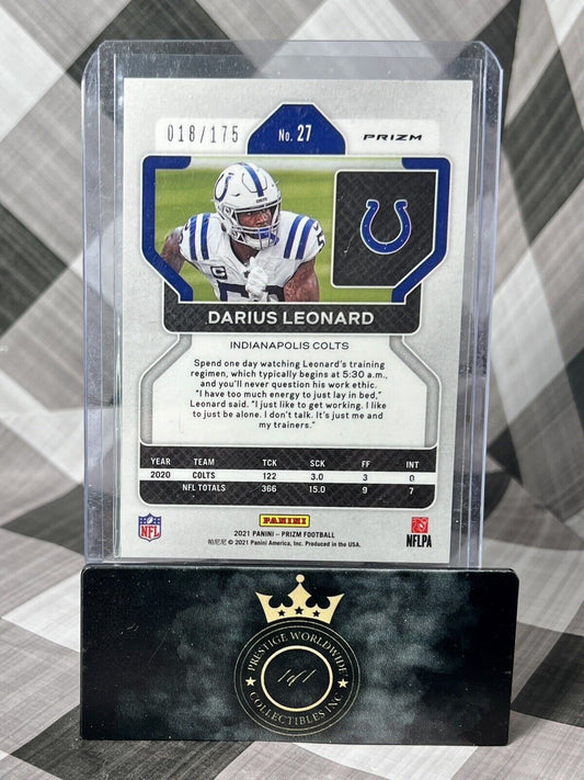 Darius Shaquille Leonard 2021 Prizm Green Hyper SP /175 #27 Indianapolis Colts