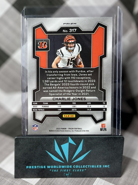 Charlie Jones 2023 Panini Prizm Red Sparkle Rookie SP #317 Cincinnati Bengals RC
