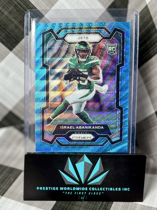 Israel Abanikanda 2023 Panini Prizm Blue Wave Prizm Rookie /199 #379 NY Jets RC