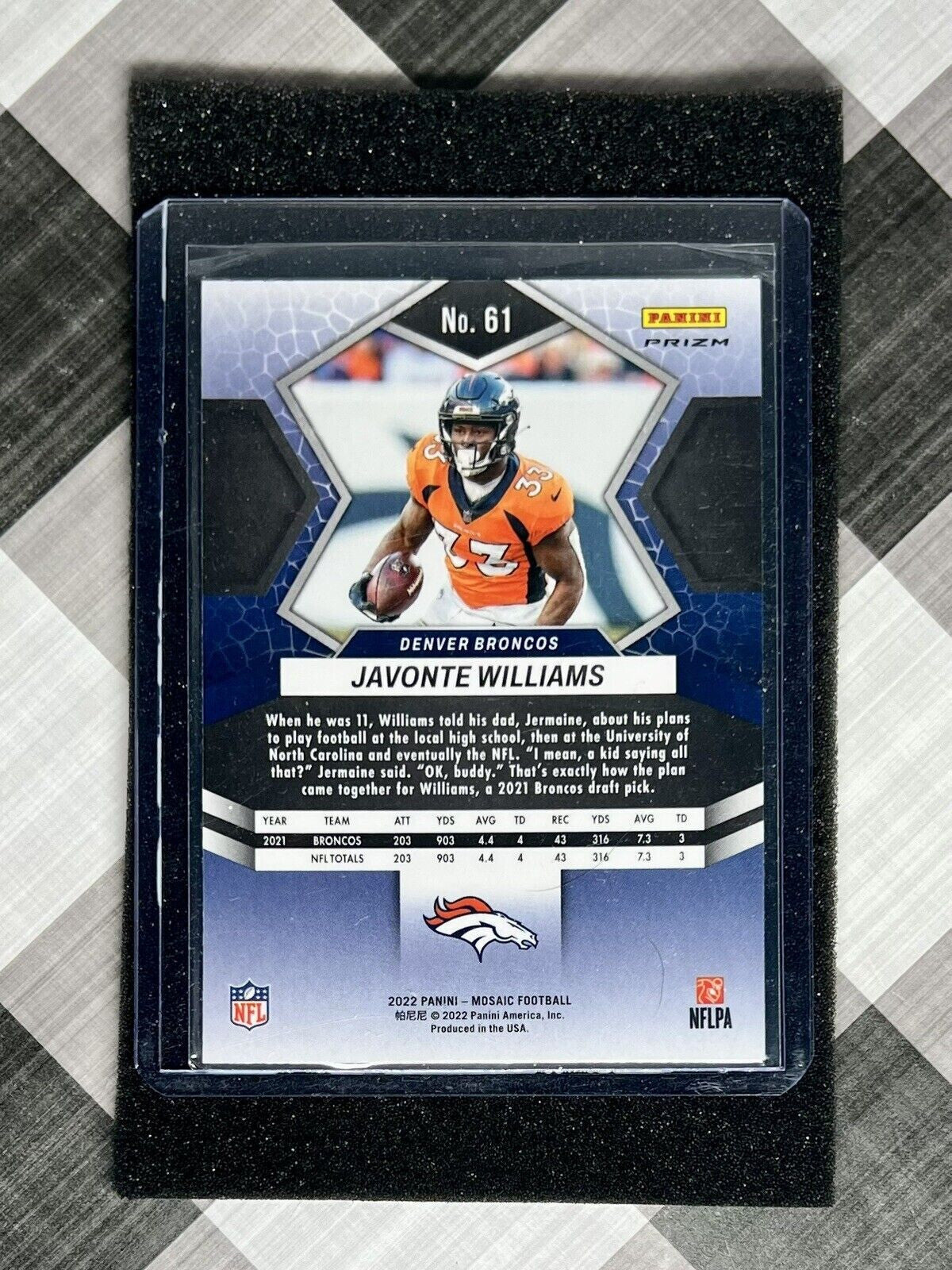JAVONTE WILLIAMS 2022 Panini Mosaic Silver Prizm Mosaic #61 - Denver Broncos RB