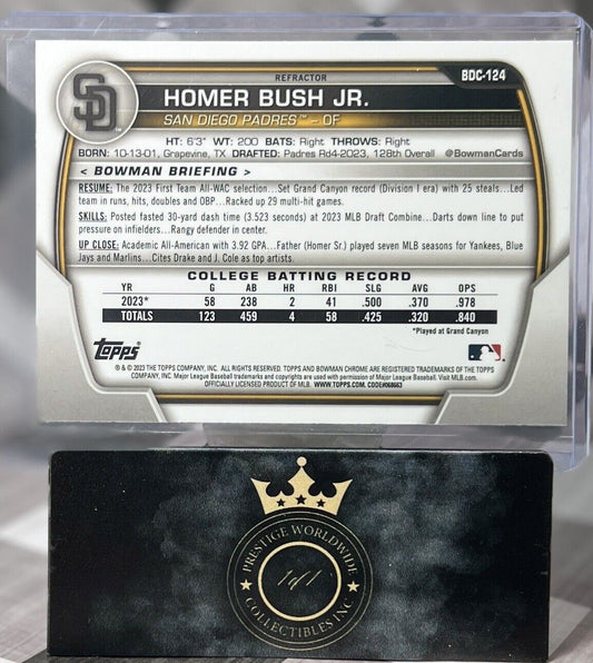 Homer Bush Jr. 2023 Bowman Draft Chrome 1st Refractor #BDC-124 San Diego Padres