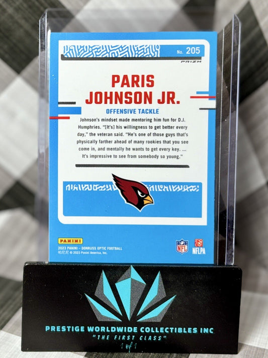Paris Johnson Jr. 2023 Donruss Optic Silver Holo #205 Arizona Cardinals RC