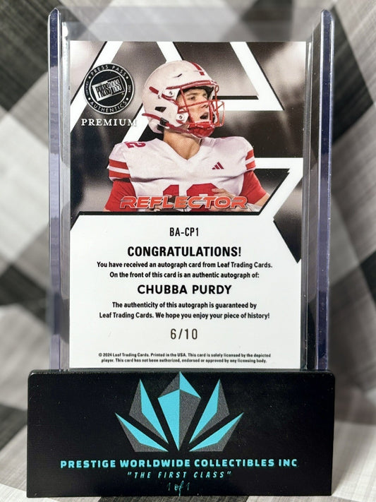 Chubba Purdy 2024 Leaf Press Pass Premium Red Reflector Auto /10 #BA-CP1 Nevada